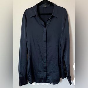 Ann Taylor 100% Silk Navy Blue Blouse Size S